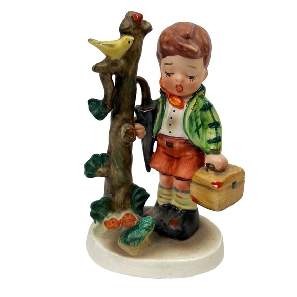 Napco “All Prepared” Figurine of Boy, Bird and Frog by Tree, AHIJ, Japan, 5.5” - Picture 1 of 8
